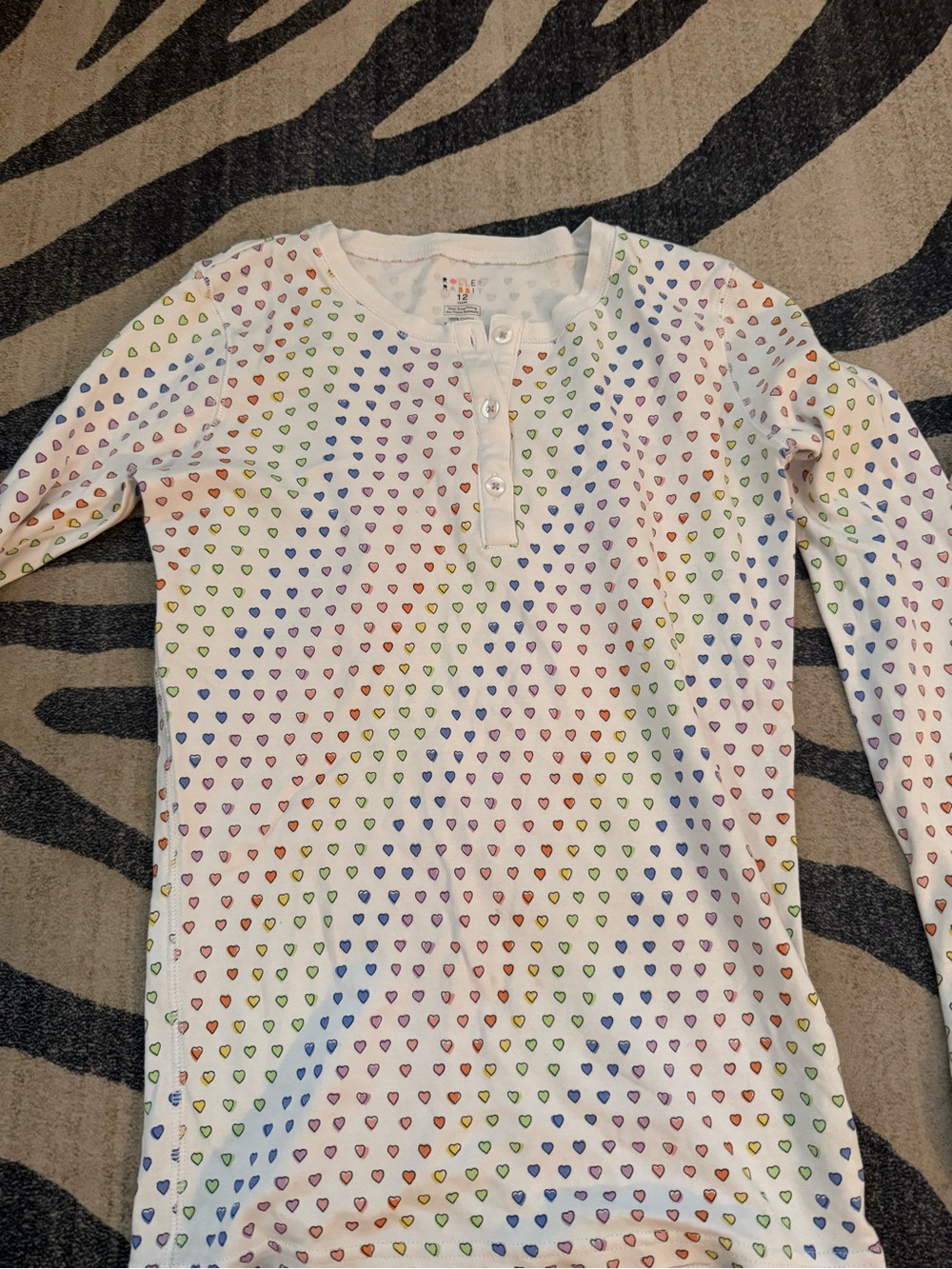 Kids Roller Rabbit Rainbow Heart Long Sleeve Henley Shirt - White